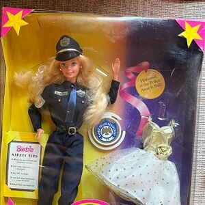 Barbie Police Officer Doll with Blue Uniform and Gold Dress